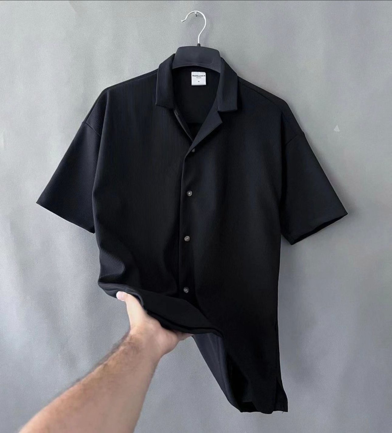 Men luxury oversize black cuban collar shirt