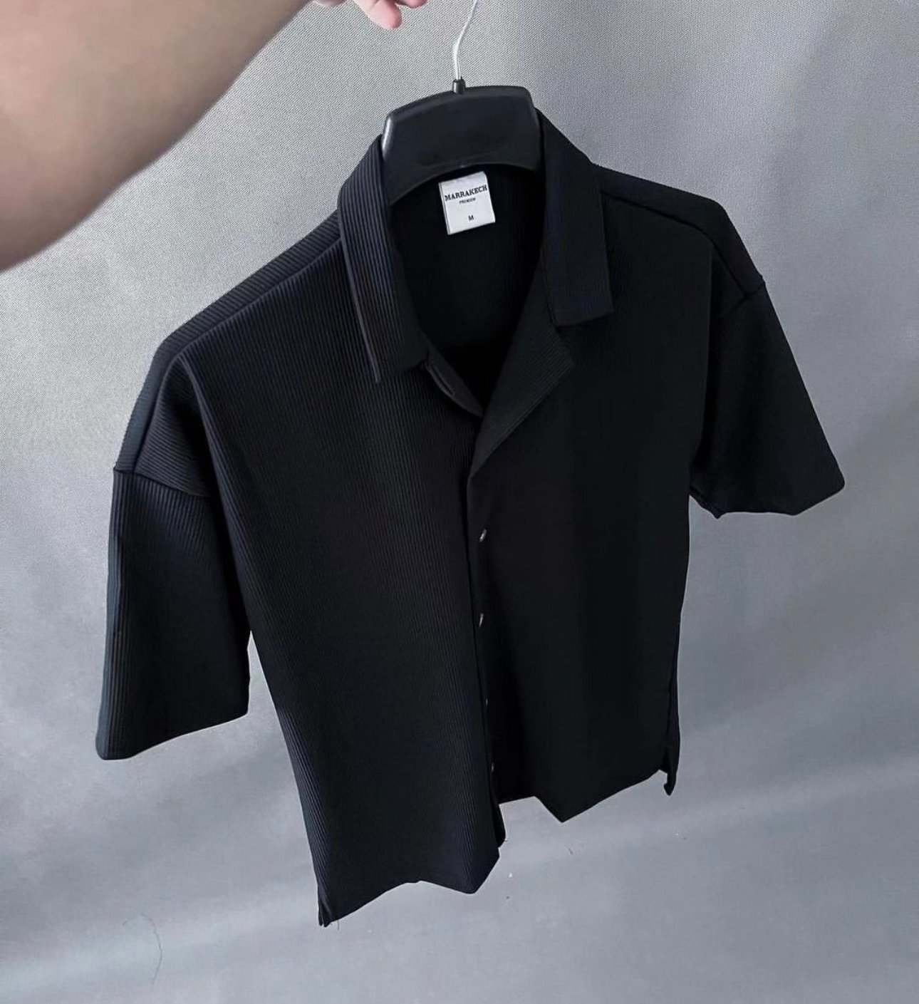Men luxury oversize black cuban collar shirt - Image 2