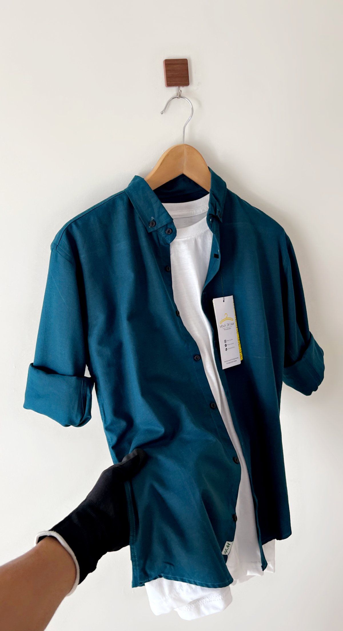 Plain dark green men shemrey casual shirt - Image 2