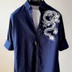 Dragon button up slim-fit casual shirt