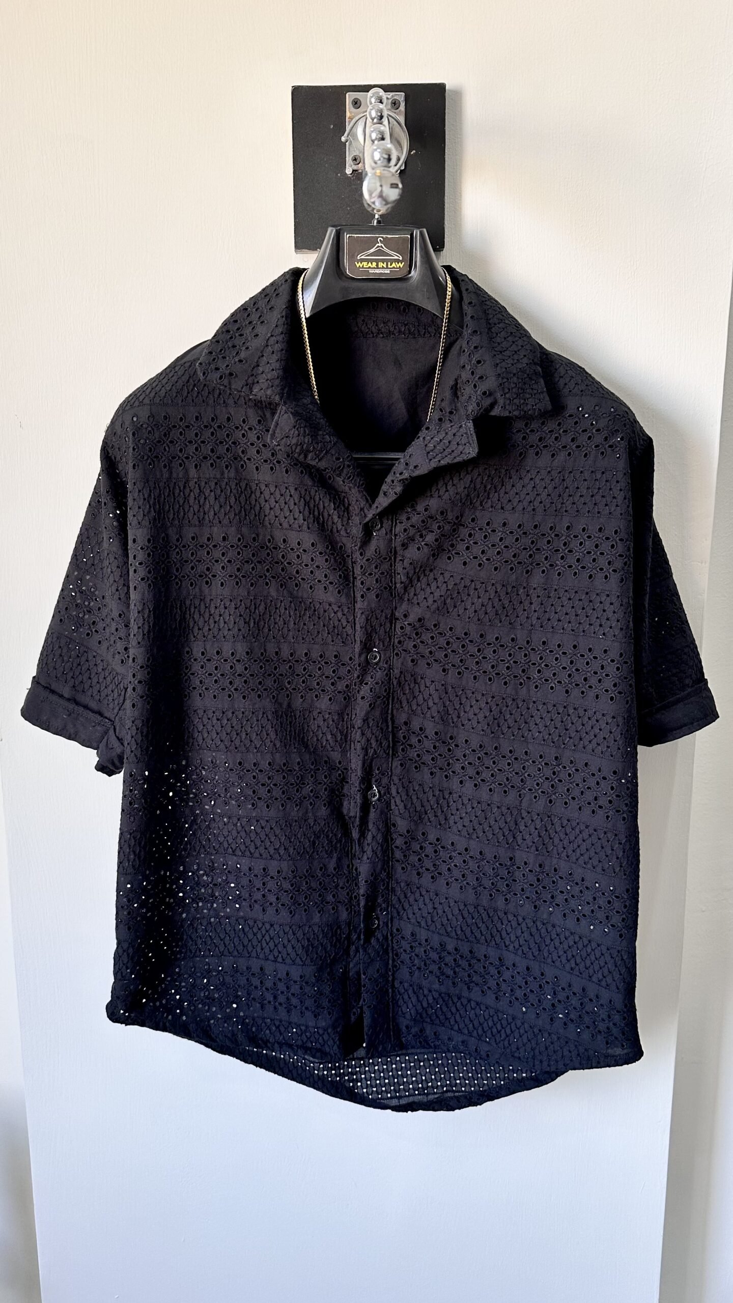 Crochet transparent black chickan kari shirt