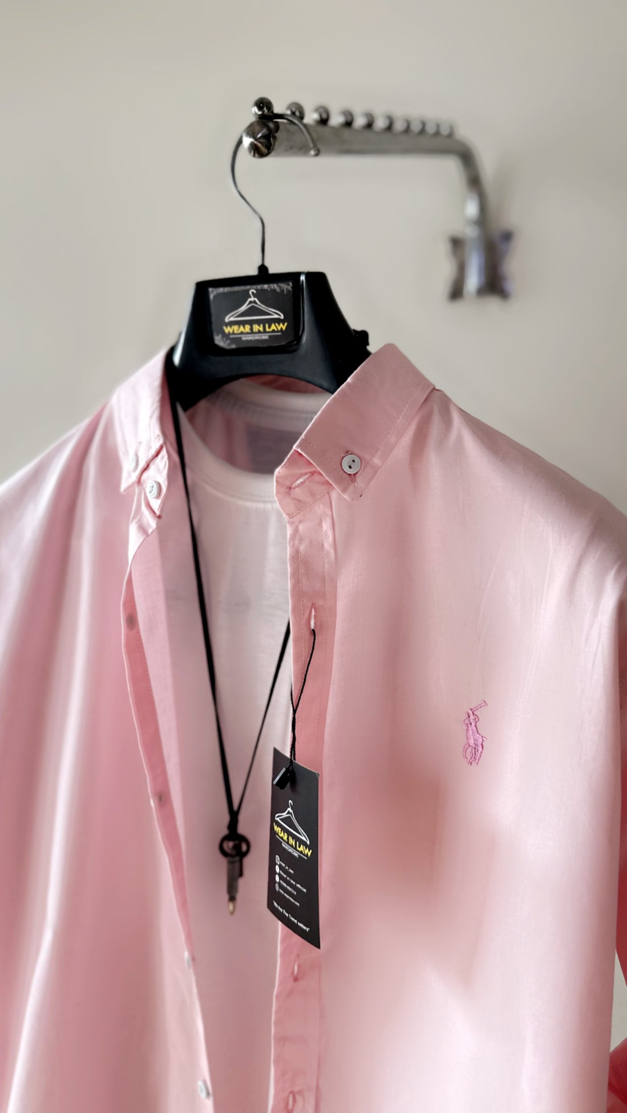 Plain peach pink men shemrey casual shirt - Image 2