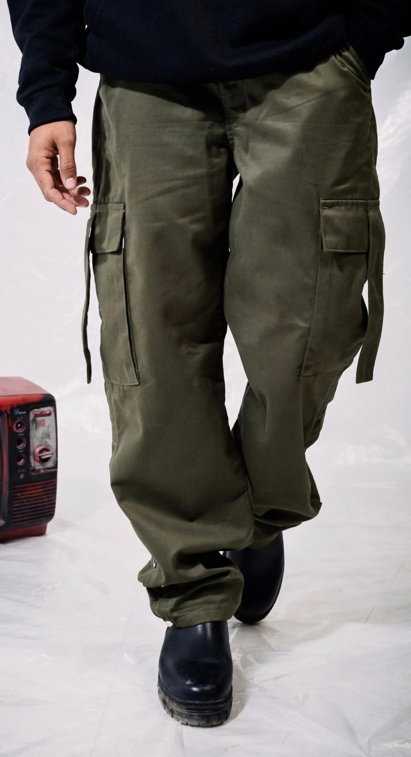 Baggy buttoned green cargo pant