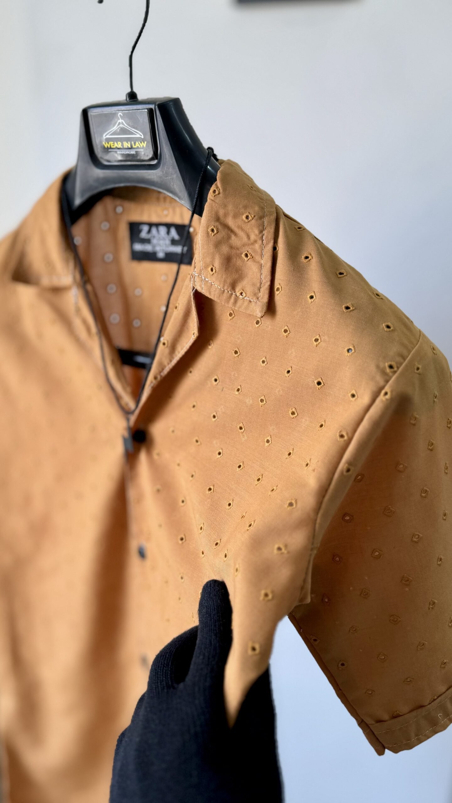 Crochet mustard brown dotted chickan kari shirt - Image 2