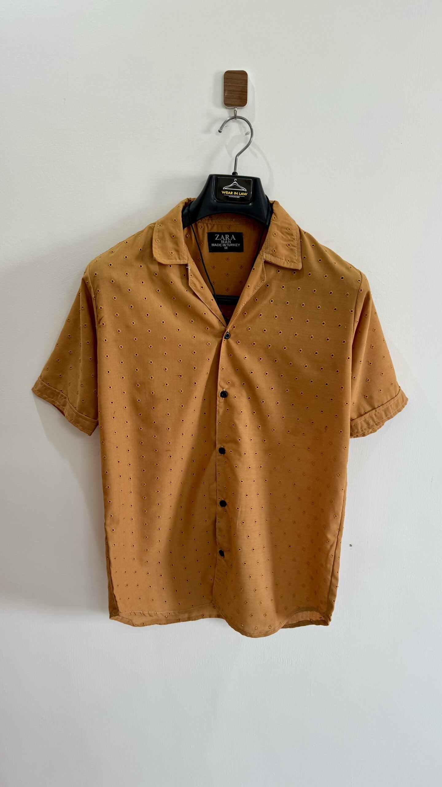 Crochet mustard brown dotted chickan kari shirt
