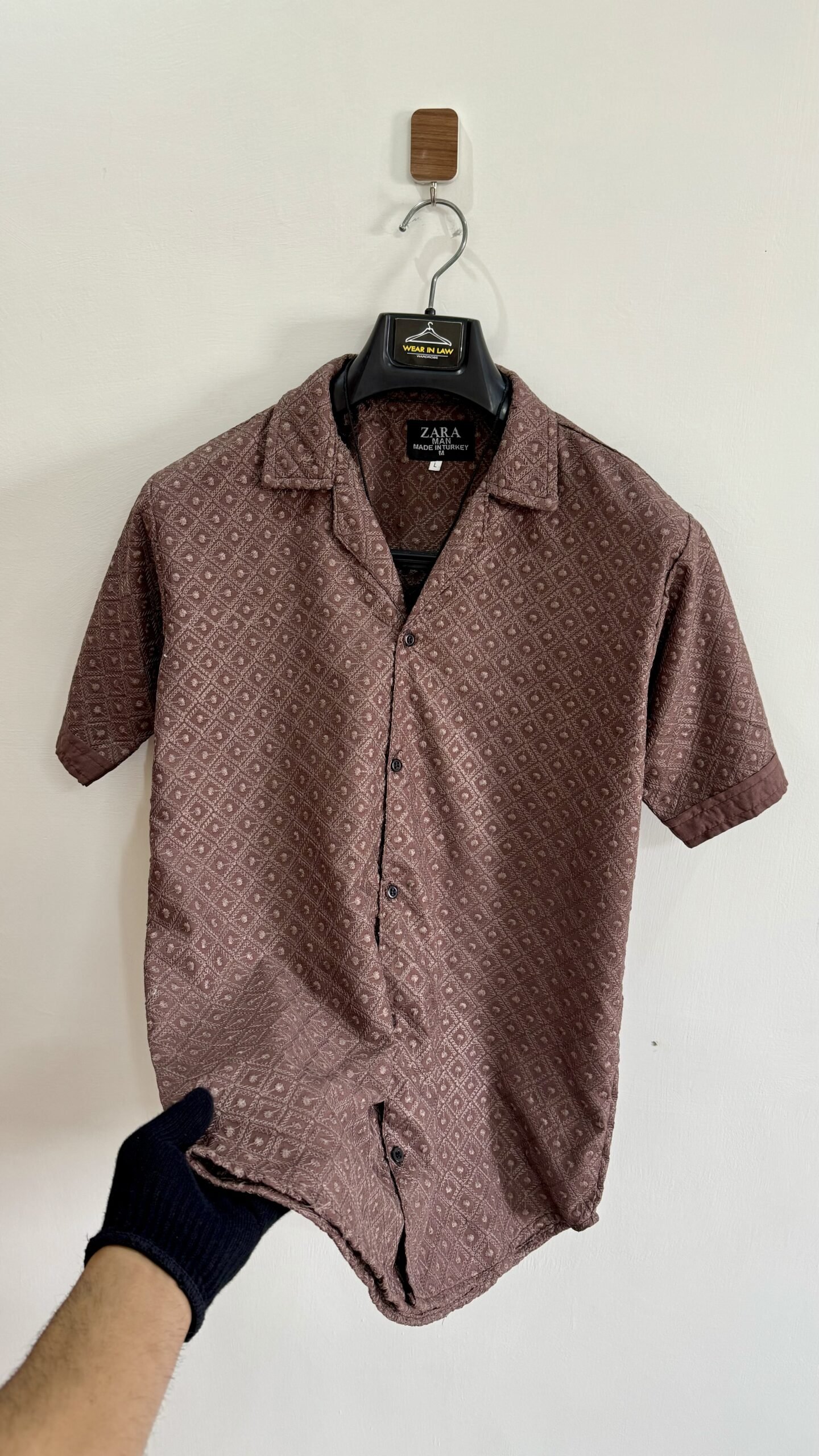 Embossed karhi choc-brown chickan kari shirt