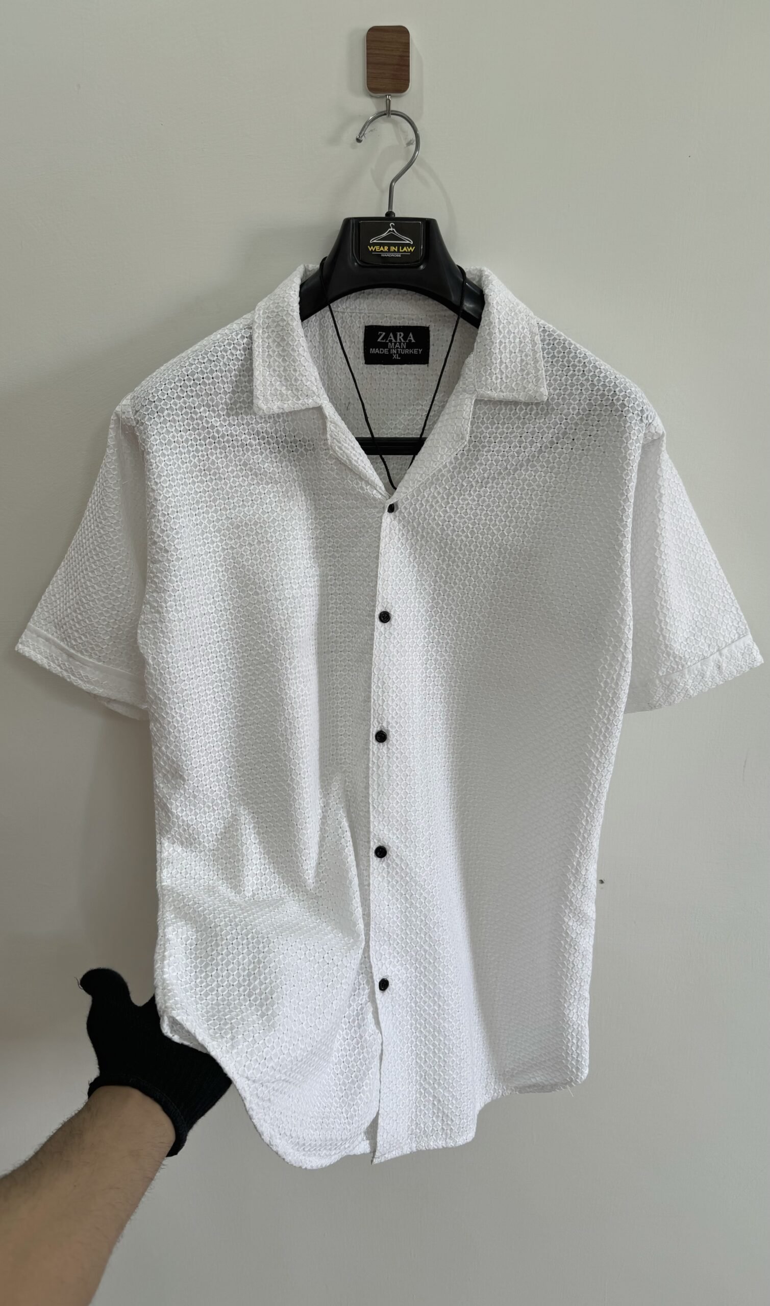 Crochet embossed kari white chickan kari shirt