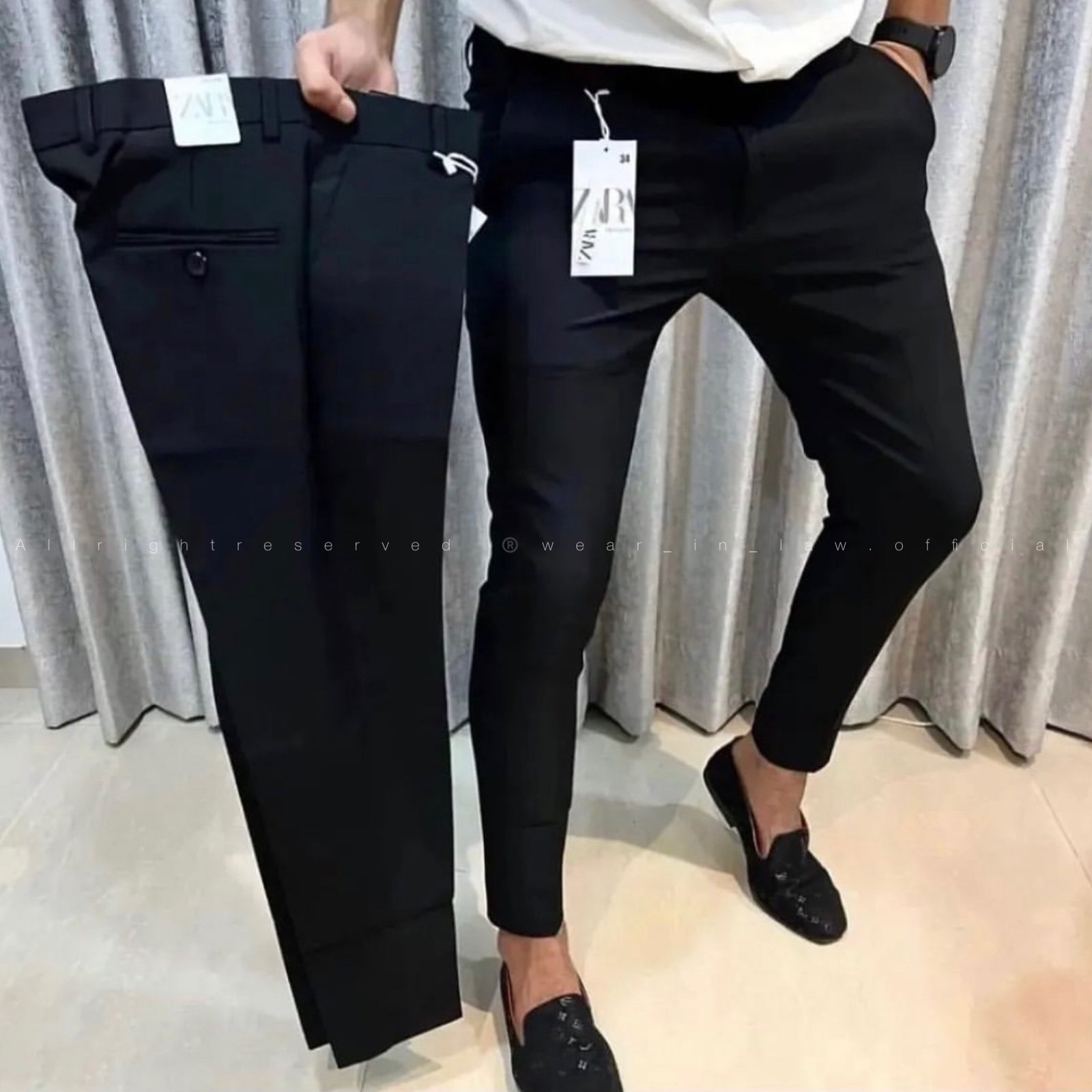 Black slim fit cotton chino pant