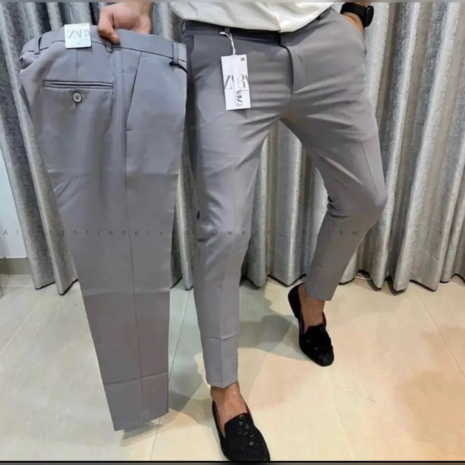 Grey slim fit cotton chino pant
