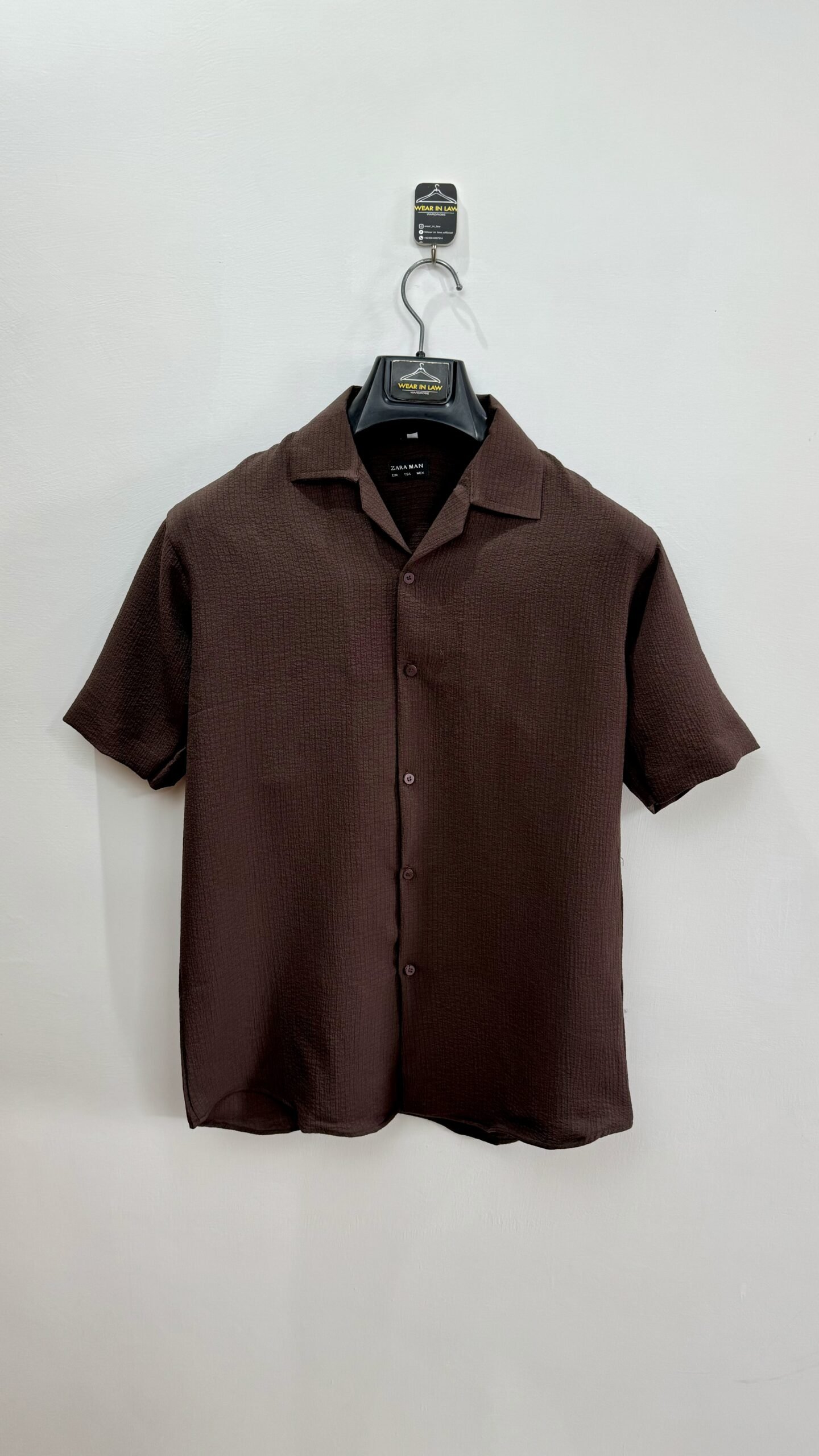 Brown popcorn textured half sleeves shirt