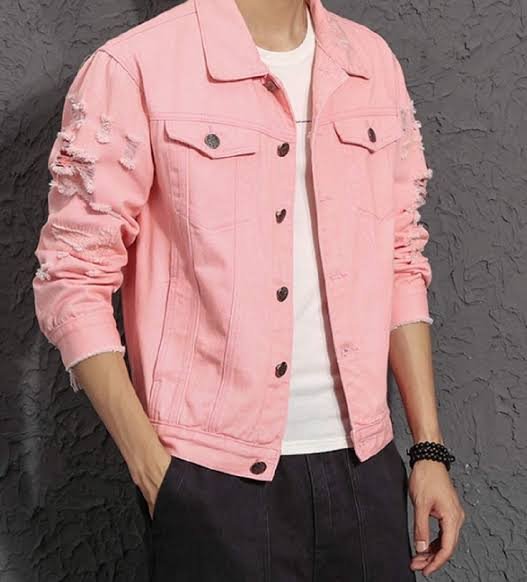 Distracted peach pink denim jacket