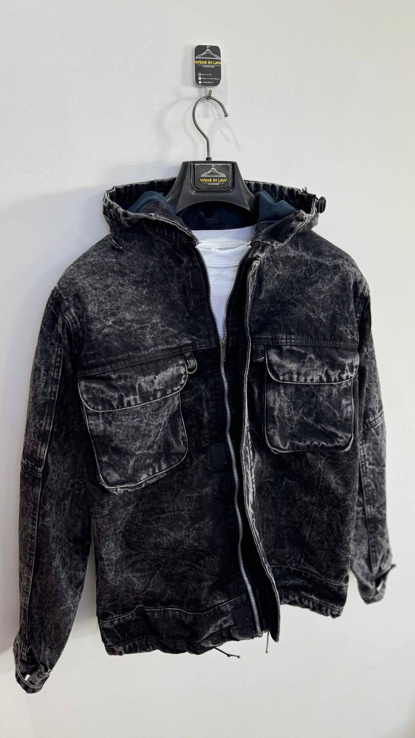 Mens korean fit hood denim jacket