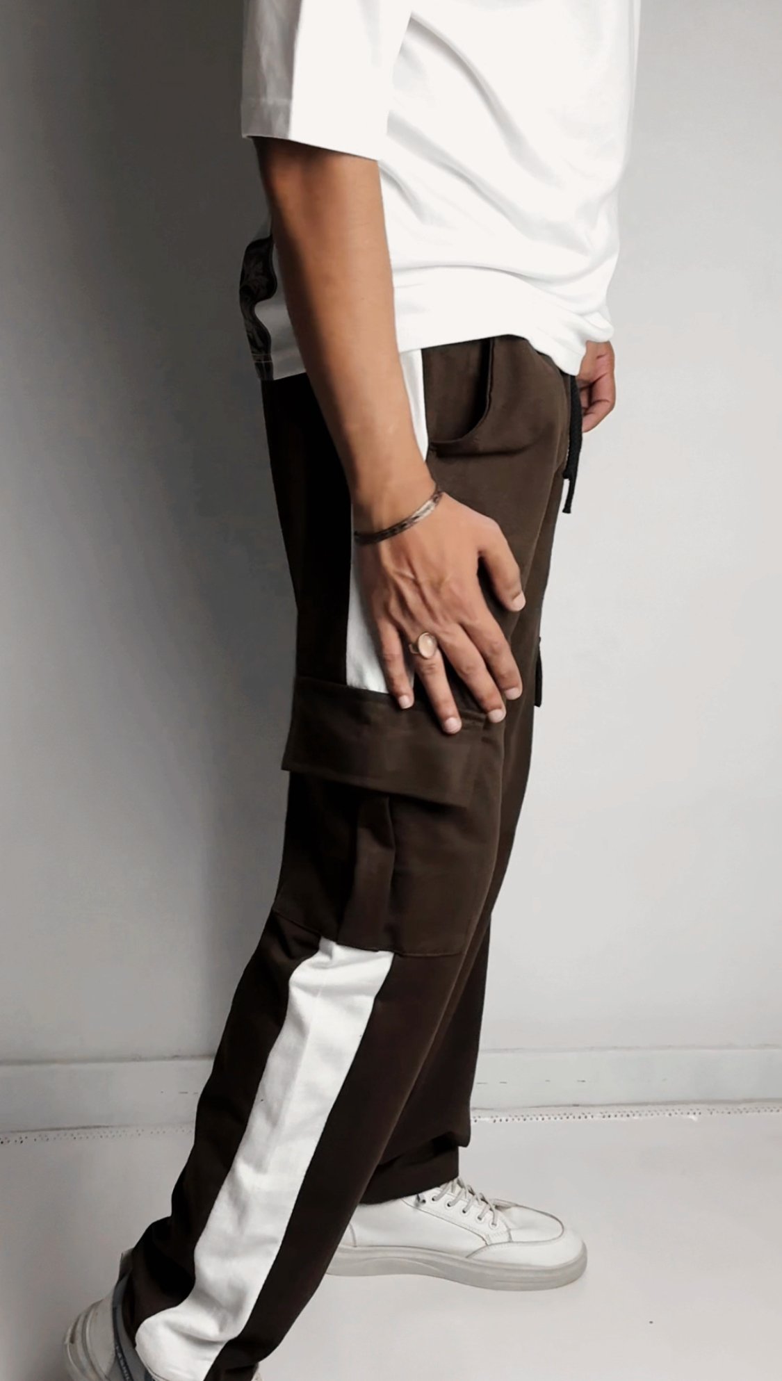 Dark Brown Strip Baggy Trouser - Image 3