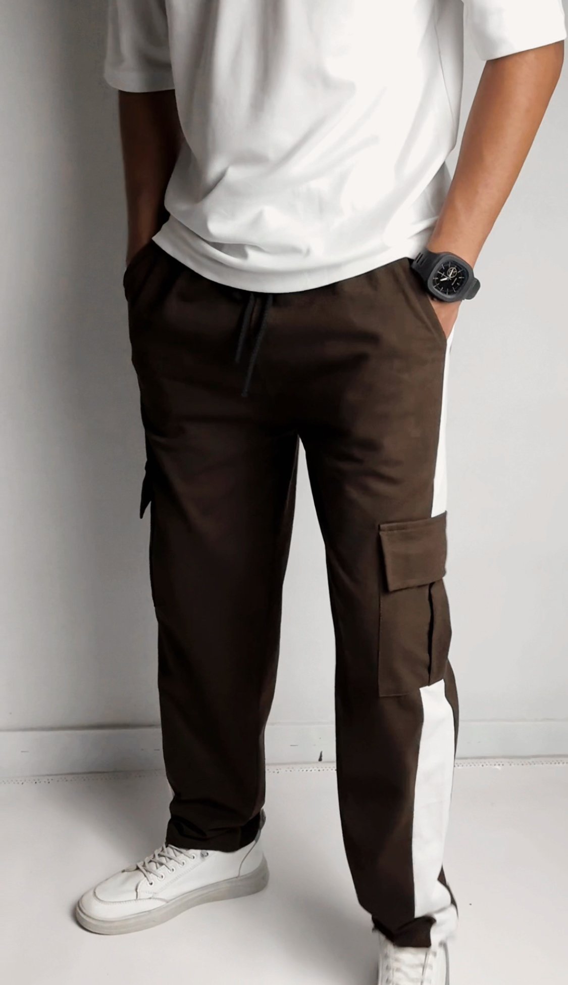 Dark Brown Strip Baggy Trouser - Image 2