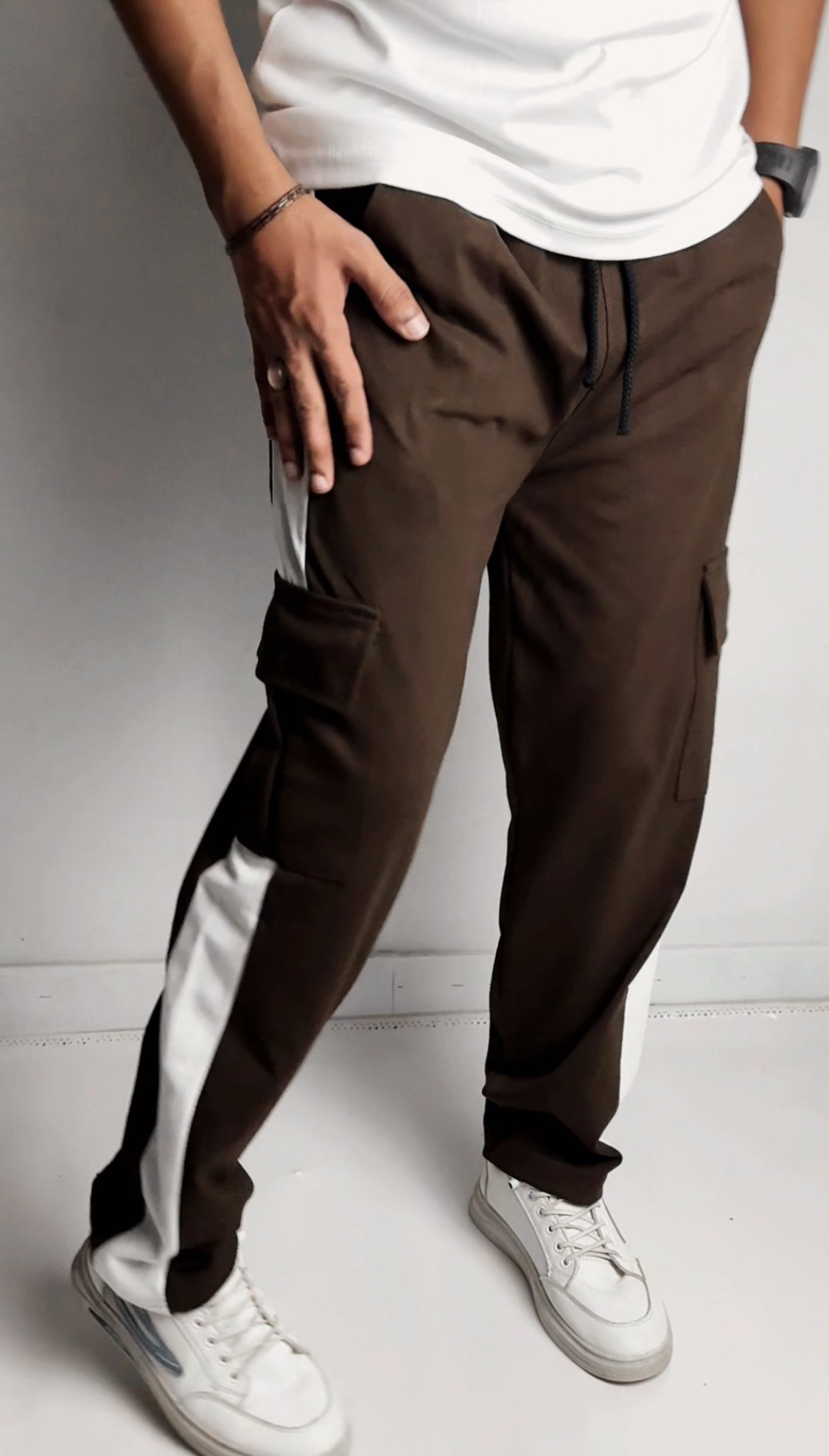 Dark Brown Strip Baggy Trouser